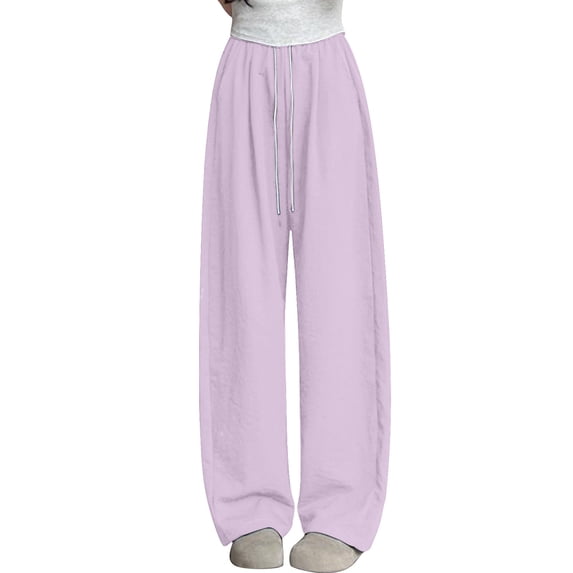 XPMWRP Women's Casual Pants High Waisted Slacks Lounge Baggy Flowy Palazzo Pants Drawstring Elastic Waist Wide Leg Beach Trousers Purple L