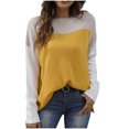 thumbnail image 1 of XPMWRP Women's Casual Round Neck Color Block Fashion Sweater Side Split Hem Long Sleeve Loose Ribbed Blouse Tunic Tops Knit Sweater Yellow M, 1 of 9