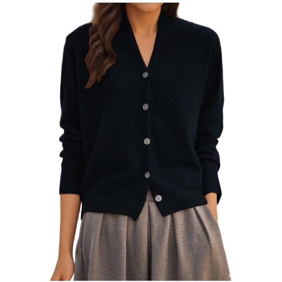 XPMWRP Women's Casual Solid Color Loose Sweater V-Neck Cardigan Long Sleeve Lightweight Coat Knitwear Outerwear Tops Black Free Size