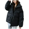 thumbnail image 1 of XPMWRP Women's Casual Thick Padded Quilted Solid Color Jacket Long Sleeve Stand Collar Padded Coats Full Zip Up Lightweight Jackets Black S, 1 of 3