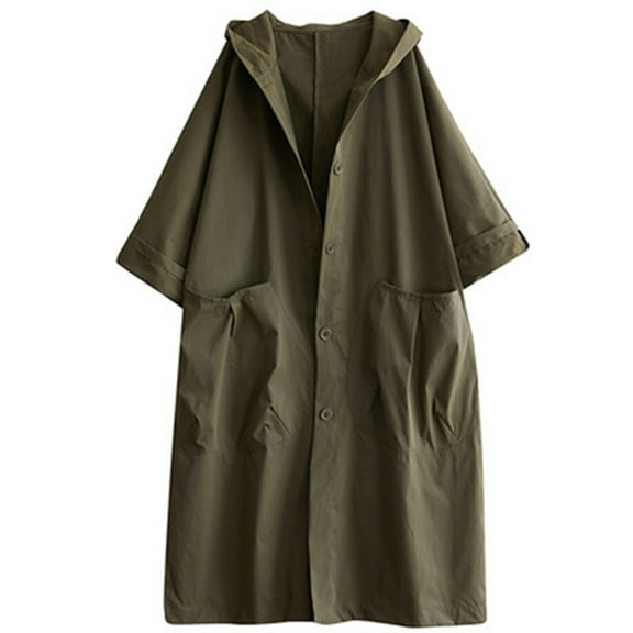 XPMWRP Women's Casual Trench Solid Color Coats Button Down Long Sleeve Winter Jackets Lapel Pockets Maxi Overcoat Outerwear Green Free Size