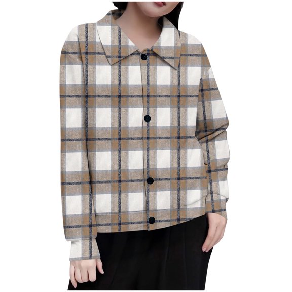 XPMWRP Women's Checkered Print Button Jackets Long Sleeve Comfortable Lapel Collar Coat Winter Warm Loose Fit Jackets Yellow XL