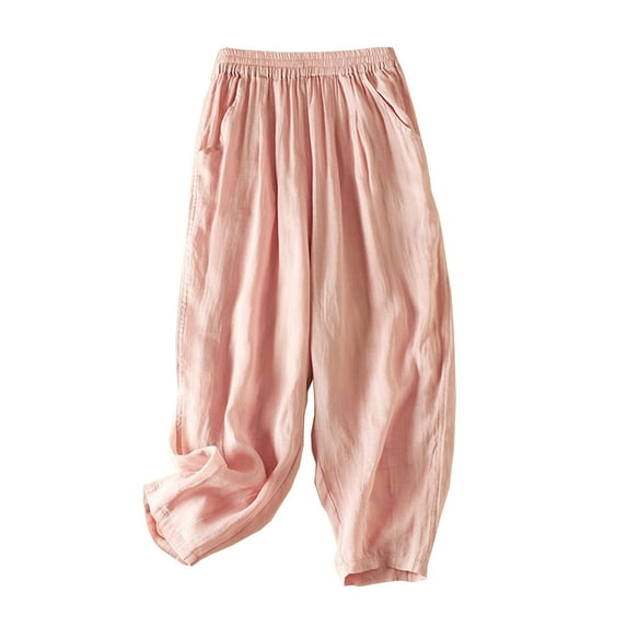 XPMWRP Women's Chiffon Harem Pants High Waist Casual Pants Wide Leg Long Palazzo Pant Solid Color Loose Trousers with Pockets Pink XL