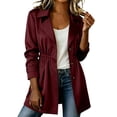 thumbnail image 1 of XPMWRP Women's Cinched Waist Trench Coat, Notched Lapel Mid Length Lightweight Windbreaker Jacket with Pockets Wine XXL, 1 of 8