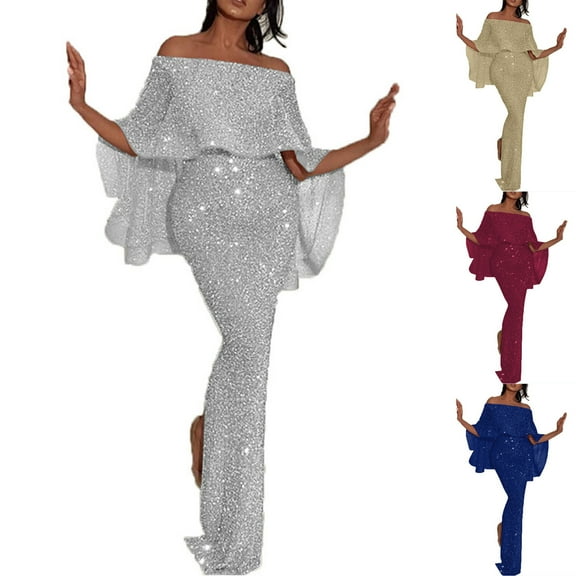 XPMWRP Women's Cocktail Dresses Solid Color One Shoulder Sequins Split Wrap Dress Party Prom Wedding Guest Dress Silver M