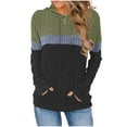 thumbnail image 1 of XPMWRP Women's Color Block Drawstring Hooded Sweatshirt Ribbed Brushed Trendy Loose Casual Knitted Winter Warm Long Sleeved Pullover with Pockets Green M, 1 of 5
