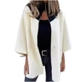 thumbnail image 1 of XPMWRP Women's Color Block Fleece jacket 3/4 Sleeve loose Zip Fashion Coats Winter Soft Warm Jackets with Pockets White S, 1 of 5
