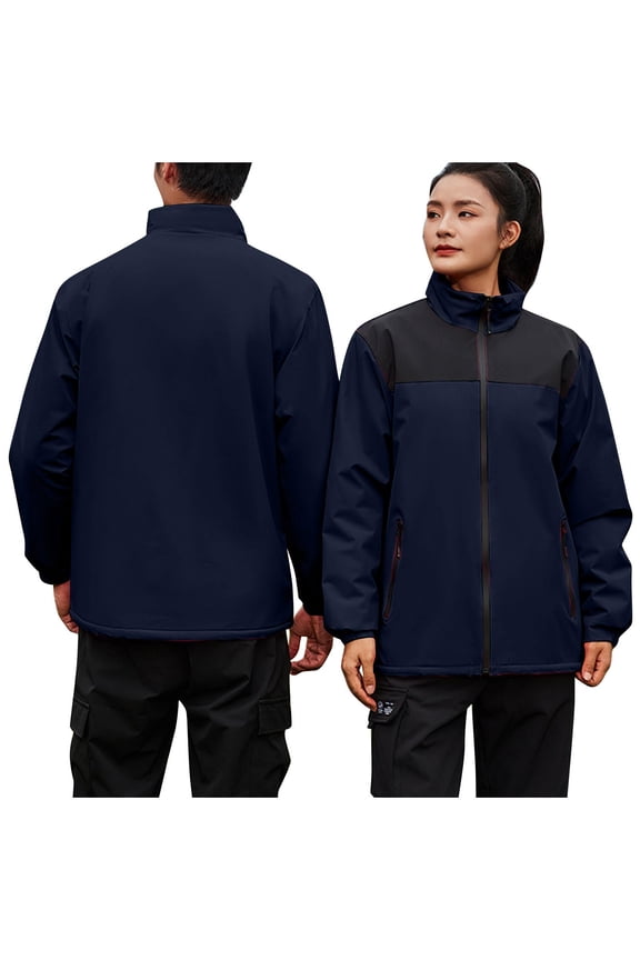 Women's Color Block Rain Jackets Windproof Full Zip Hiking Jackets Winter Warm Oversized Snowboarding Coats with Pockets Blue M