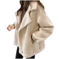 thumbnail image 1 of XPMWRP Women's Color Blocked Fleece Lined Jackets Notched Lapel Long Sleeve Trendy Coat Winter Warm Casual Zip Jackets Beige XXL, 1 of 2