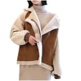 thumbnail image 1 of XPMWRP Women's Color Blocked Fleece Lined Jackets Notched Lapel Long Sleeve Trendy Coat Winter Warm Casual Zip Jackets Brown L, 1 of 2