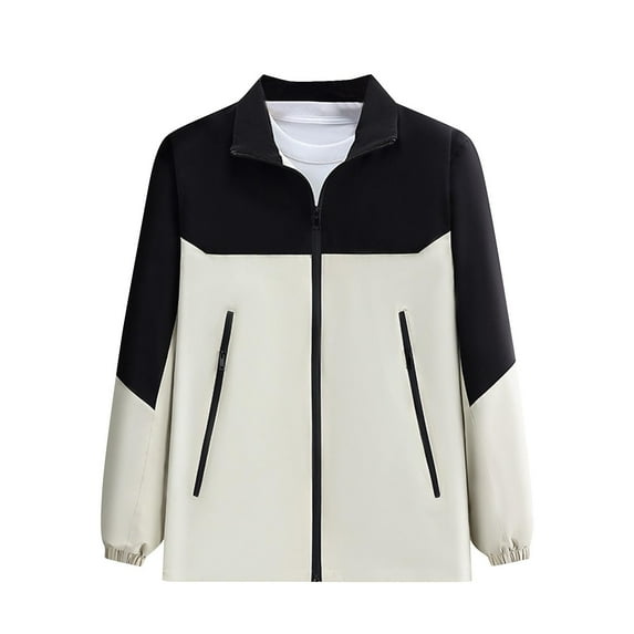 XPMWRP Women's Color Blocked Windproof Jacket Long Sleeved Zipper Casual Lapel Coats Warm Winter Trendy Clothes with Pockets White XXXXXL