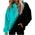 thumbnail image 1 of XPMWRP Women's Color Blocking Printed Fleece Hoodies Sweatshirts Trendy Long Sleeve Oversized Pullover Comfy Lounge Fall Winter Outfits with Pocket Blue L, 1 of 5