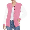 thumbnail image 1 of XPMWRP Women's Colorblock Button Jacket Loose Casual Long Sleeve Coat Outerwear Lightweight Fall Winter Trendy Jacket with Pockets Pink M, 1 of 7