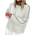 thumbnail image 1 of XPMWRP Women's Contrast Binding Fashion Crewneck Loose Fit Sweaters Long Sleeve Knit Pullover Sweater Jumper Tops White S, 1 of 9