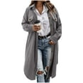 thumbnail image 1 of XPMWRP Women's Corduroy Button Down Trench Coats Long Sleeve Lapel Solid Color Plus Size Jacket Winter Soft Warm Trendy Coats Gray S, 1 of 9