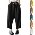 thumbnail image 1 of XPMWRP Women's Cotton Linen Wide Leg Palazzo Lounge Cropped Pants Lightweight Drawstring Waist Harem Capri Pants with Pockets Coffee XXL, 1 of 7