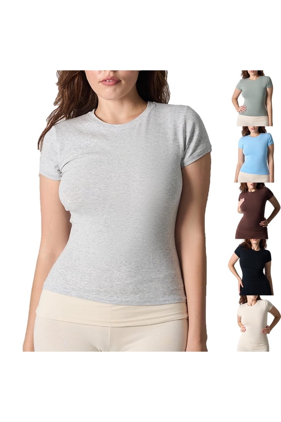 Women's Cotton Sport Shirts Lightweight High Elasticity Short Sleeve Workout Tees Skinny Soft Comfy Wicking T-Shirts Coffee M
