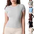 thumbnail image 1 of XPMWRP Women's Cotton Sport Shirts Lightweight High Elasticity Short Sleeve Workout Tees Skinny Soft Comfy Wicking T-Shirts Gray L, 1 of 6