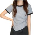 thumbnail image 1 of XPMWRP Women's Crew Neck Short Sleeve Shirt Summer Solid Color Basic Tee Tight Fit Jersey T Shirt Going Out Tops Gray M, 1 of 7