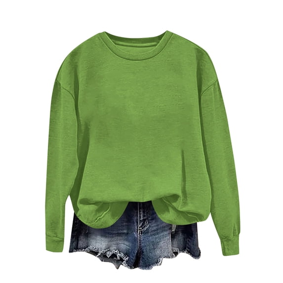 XPMWRP Women's Crew Neck Solid Color Sweatshirt Oversized Long Sleeve Pullover Causal Tunics Fall Winter Fashion Clothes Green XXL