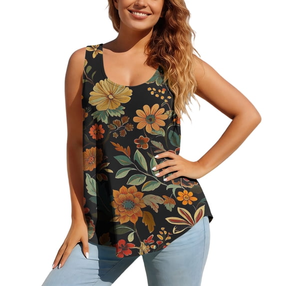 XPMWRP Women's Crew Neck Vintage Floral Print Sleeveless Loose Fit Tank Top Soft Casual Summer Blouse Boho for Daily Vacation Beach Wear Multicolor XL