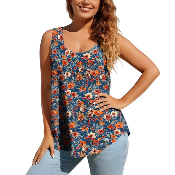 XPMWRP Women's Crew Neck Vintage Floral Print Sleeveless Loose Fit Tank Top Soft Casual Summer Blouse Boho for Daily Vacation Beach Wear Multicolor XXXXXL