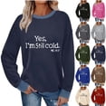 thumbnail image 1 of XPMWRP Women's Crewneck Long Sleeve Loose Sweatshirts Vintage Funny Letter Printed Fashionable Casual Pullovers Tops Dark Blue L, 1 of 7