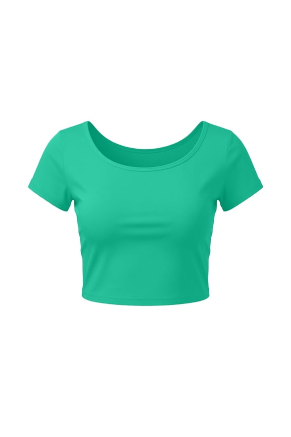 Women's Crop T-Shirts Solid Color Casual Short Sleeve Spring Fashion Tee Tops Army Green Free Size