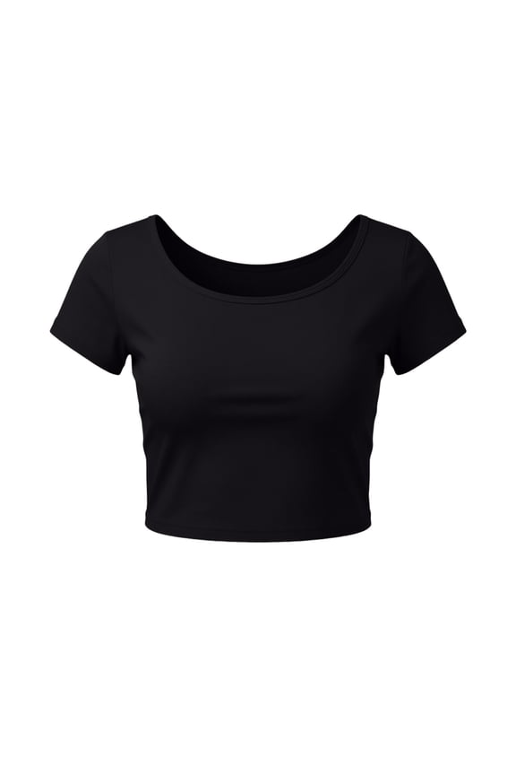 Women's Crop T-Shirts Solid Color Casual Short Sleeve Spring Fashion Tee Tops Black Free Size