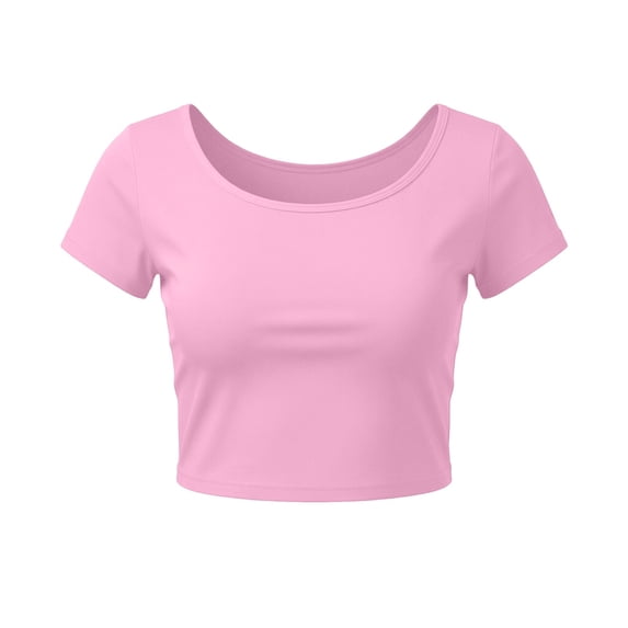 XPMWRP Women's Crop T-Shirts Solid Color Casual Short Sleeve Spring Fashion Tee Tops Rose Gold Free Size