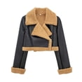 thumbnail image 1 of XPMWRP Women's Cropped Leather Jacket Fleece Lined Winter Warm Long Sleeve Lapel Coat Thicken Casual Zipper Jackets Black M, 1 of 5
