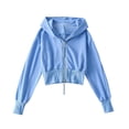 thumbnail image 1 of XPMWRP Women's Cropped Solid Color Hoodies Sweatshirt Long Sleeve Loose Comfortable Pullover Fall Winter Zip Up Sweatshirt Blue S, 1 of 6