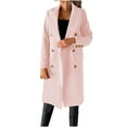 thumbnail image 1 of XPMWRP Women's Double Breasted Casual Fleece Jacket Loose Solid Color Long Sleeve Coat Lapel Winter Warm Coat with Pockets Pink S, 1 of 6