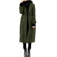 thumbnail image 1 of XPMWRP Women's Double Breasted Long Coat Business Long Sleeve Notched Lapel Solid Color Jackets Casual Winter Warm Coat with Belt Green XL, 1 of 5