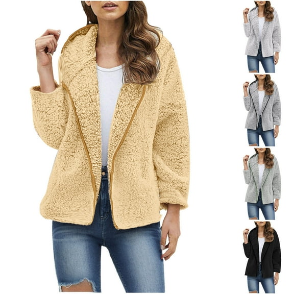 XPMWRP Women's Double Sided Fleece Hooded Jackets Thick Long Sleeved Coat Winter Warm Casual Loose Solid Color Jackets Green XXL