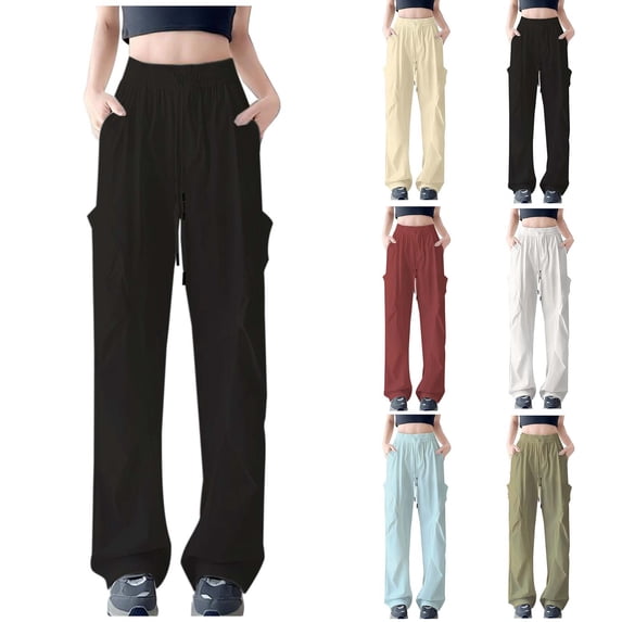 XPMWRP Women's Eastic High Waisted Cargo Pants Loose Baggy Straight Leg Joggers Business Casual Workout Pants with Pockets Gray M