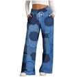 thumbnail image 1 of XPMWRP Women's Elastic High Waisted Drawstring Palazzo Pants Casual Wide Leg Long Loose Pant Trousers with Pockets Dark Blue XL, 1 of 6