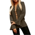 thumbnail image 1 of XPMWRP Women's Elegant Blazers Lapel Neck Ruffle Long Sleeve Business Blouse Deep V Neck Bell Sleeve Office Suit Solid Color Jackets Brown L, 1 of 8