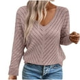 thumbnail image 1 of XPMWRP Women's Fall Loose Casual V Neck Basic Long Sleeve Solid Color Sweaters Tops Lightweight Knit Tunic Pullovers Jumpers Gold M, 1 of 6