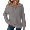 thumbnail image 1 of XPMWRP Women's Fall Quarter Zip Pullover Sweater Fashion Long Sleeve Oversized Sweater Knit Mock Neck Pocket Sweater Tops Casual Outfits Clothes Gray XXL, 1 of 8