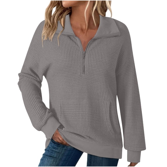 XPMWRP Women's Fall Quarter Zip Pullover Sweater Fashion Long Sleeve Oversized Sweater Knit Mock Neck Pocket Sweater Tops Casual Outfits Clothes Gray XXL