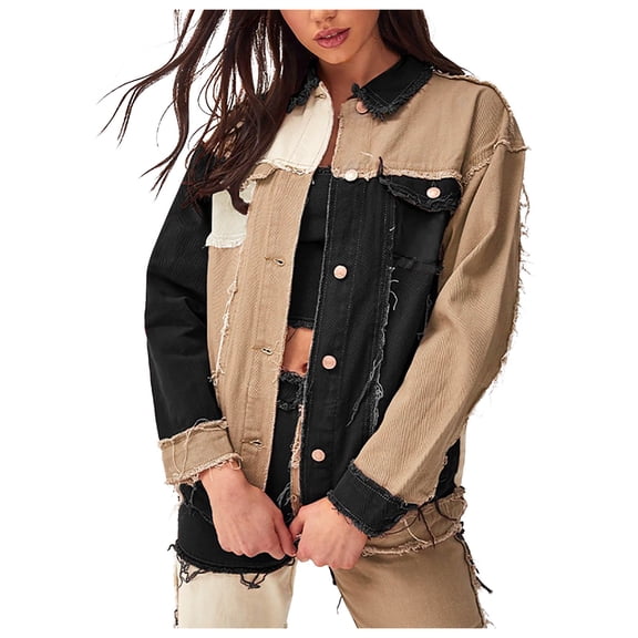 XPMWRP Women's Fashion Jacket Denim Outerwear Contrast Coat Breathable Fabric Soft Casual Style Outerwear Winter Warm Black XL