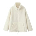 thumbnail image 1 of XPMWRP Women's Fashion Mid Length Coat Loose Fit Long Sleeve Casual Zipper Style Soft Comfortable Jacket Outdoor Daily Wear Winter Outwear White L, 1 of 3