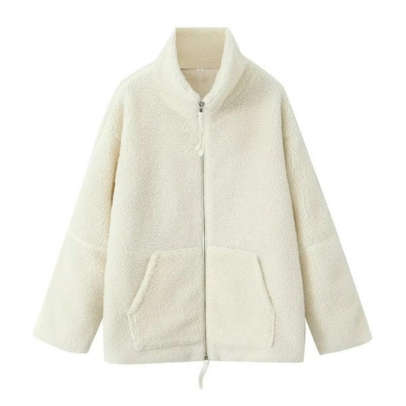 XPMWRP Women's Fashion Mid Length Coat Loose Fit Long Sleeve Casual Zipper Style Soft Comfortable Jacket Outdoor Daily Wear Winter Outwear White L
