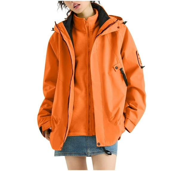 XPMWRP Women's Fashion Solid Color Long Sleeve Coats Zipper Outdoor Waterproof Rain Jackets Windbreaker Coat with Pocket Orange XXXXL