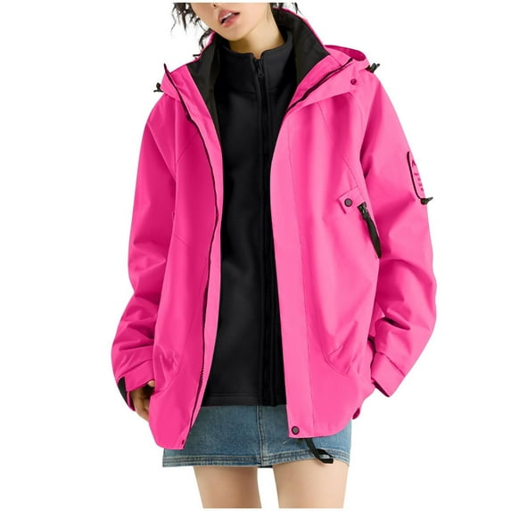 XPMWRP Women's Fashion Solid Color Long Sleeve Coats Zipper Outdoor Waterproof Rain Jackets Windbreaker Coat with Pocket Pink XS