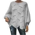 thumbnail image 1 of XPMWRP Women's Fashion Solid Color Long Sleeved Sweaters Knitted Elegant Loose Sweater Round Neck Casual Tops Fall Outfits Gray XXXXXL, 1 of 8