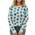 thumbnail image 1 of XPMWRP Women's Fashionable Flowers Sweaters Loose Fall Winter Long Sleeve Knit Pullover Casual Crew Neck Sweater Tops Beige L, 1 of 2