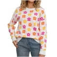 thumbnail image 1 of XPMWRP Women's Fashionable Flowers Sweaters Loose Fall Winter Long Sleeve Knit Pullover Casual Crew Neck Sweater Tops White XL, 1 of 2