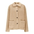 thumbnail image 1 of XPMWRP Women's Faux Fur Button Down Coats Lapel Long Sleeve Solid Color Casual Jackets Winter Keep Warm Loose Jacket with Pocket Yellow M, 1 of 6